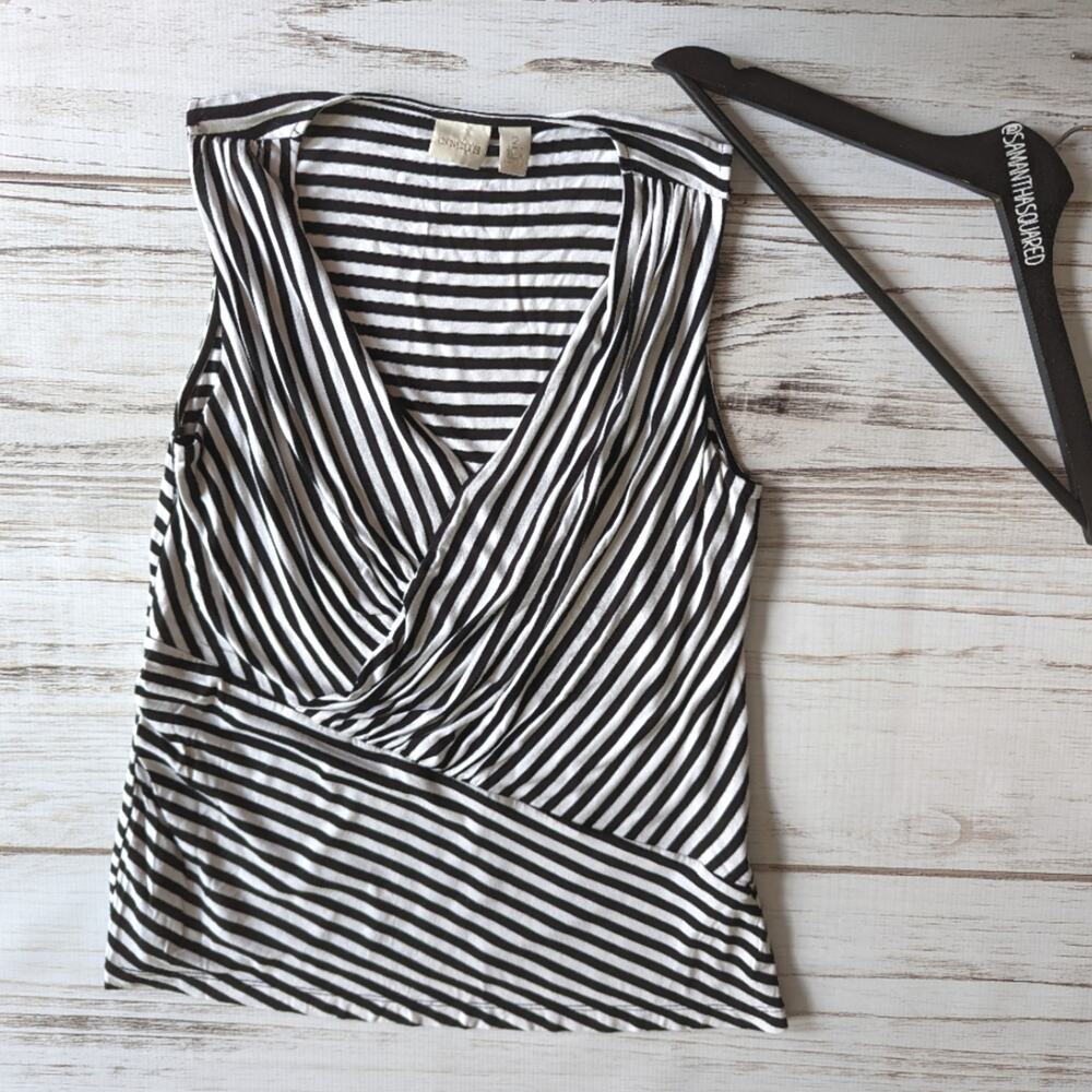 Chico's Sz 2 / Large Stripe Sleeveless Surplice Top